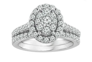 You + I 10KT Gold 1 1/4 Lab Grown Diamonds Oval Wedding Bridal Ring Set - Picture 1 of 6