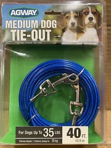 Cable recubierto de vinilo azul/plateado Agway Pet 40' DOG TIE OUT MEDIO perro 35 libras NUEVO - Imagen 1 de 2