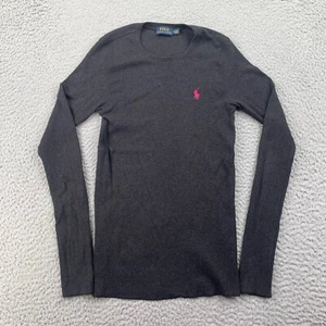 Polo Ralph Lauren Girls Youth Medium Gray Thermal Shirt Waffle Knit Pony Logo - Picture 1 of 10