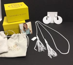 Lot Of 2 Kendra Scott Phara White Necklace & Didi White Earrings New - Picture 1 of 7