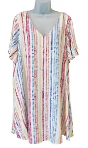 Emily Wonder Women's Size 1X V-neck Tiered Ruffle Sleeve Dress Multi Stripe - Picture 1 of 9