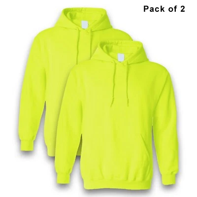 Pack 2 Hi Vis Safety Hoodies Sweatshirt Safety Green Soft Fleece Work Reflective - Image 1 of 4