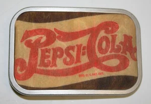 Pepsi - Cola Red / Navy on Wood Belt Buckle MIP Made in USA - Picture 1 of 2