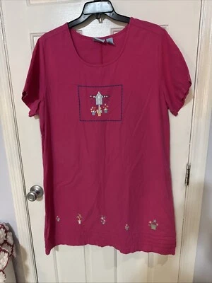 Vestido recto midi de algodón vintage Jane Ashley para mujer 2x rosa Birdhouse abuela Foto 1 de 4