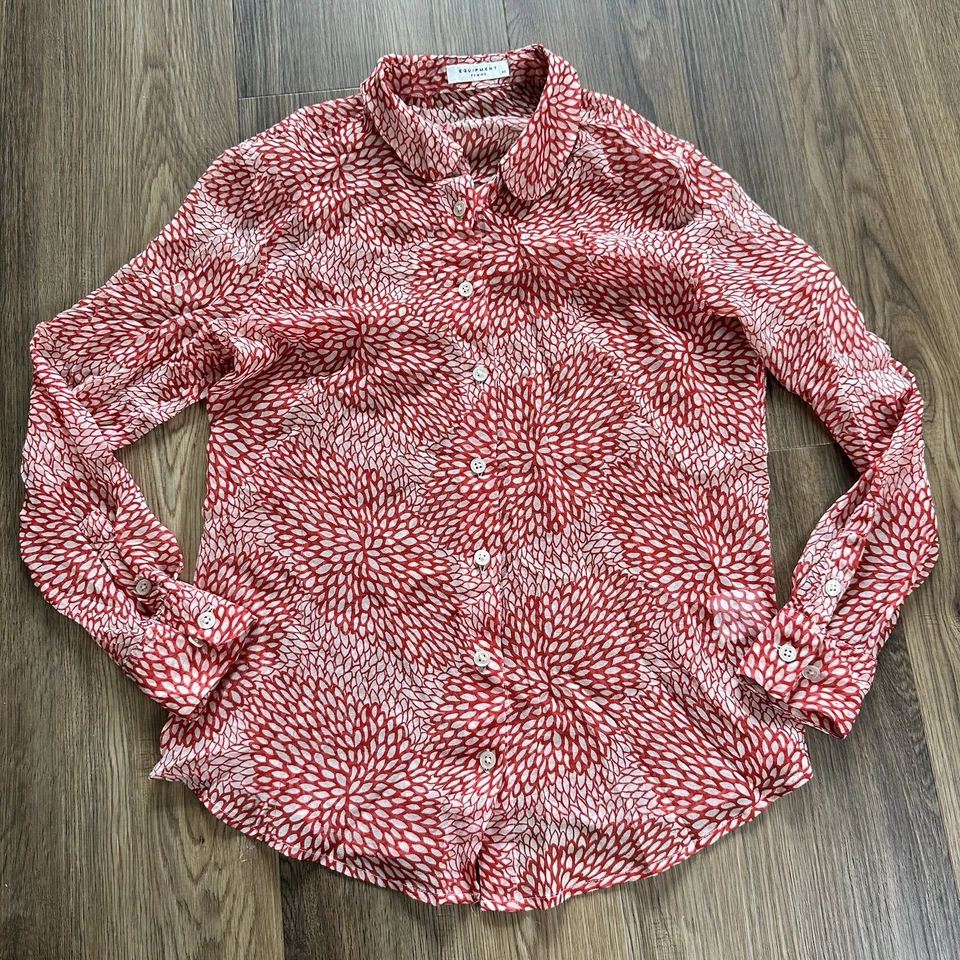 Blusa Equipment Mujer 100% Seda Abotonada XS Roja Blanca Geométrica Transparente Top Foto 1 de 4