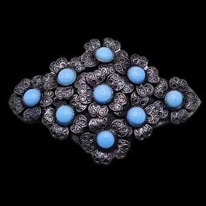 Broche racimo de flores de colección cabinas de vidrio azul ramo grande capas tono plata prendedor - Imagen 1 de 11