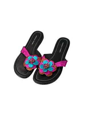Donald J Pliner Pink Blue Metallic Leather Flower Flip Flops Glow So Womens 9M - Imagem 1 de 4