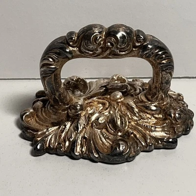 Antiguo mango de cubierta de comida con cúpula de carne enchapado en plata ornamentado 3,5 x 2,5 x 2,5 pulgadas Foto 1 de 4