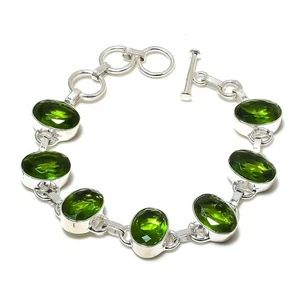 Bracciale gioiello in argento sterling 925 fatto a mano con pietre preziose peridoto per Ringraziamento - Foto 1 di 6