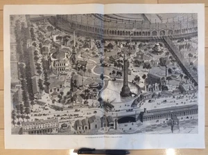 1867 Paris Exposition Universelle Wood Engraving Panorama French Quarter Print - Picture 1 of 4