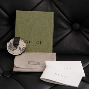 NEW $210 GUCCI Black White HERBARIUM Butterfly Floral Print Pet AIRTAG CASE NIB - Picture 1 of 13