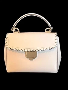 Michael Kors Ava White Top Handle Extra Small Mini Leather Scalloped Crossbody - Picture 1 of 7