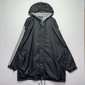 VTG 90s Adidas Sideline Jacket - Long Fit - Black - Hooded + Lined - Mens 2XLT - Picture 1 of 7