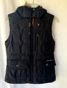 Eddie Bauer Womens Goose Down Puffer Vest with Hood Small Black - Picture 1 of 6