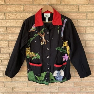 y2k Quacker Factory Jacket Womens Small Beaded Sequin Safari Animals button-up - Picture 1 of 12