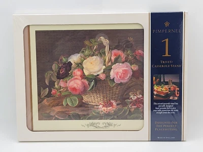 Hermosa cesta rosa pimpinela remache/soporte para cazuela/almohadilla caliente trasera de corcho/Inglaterra Foto 1 de 4