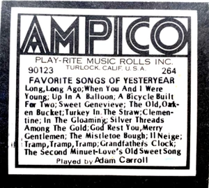 AMPICO Recort CANCIONES FAVORITAS DE ANTAÑO Carroll 90123 Rollo de Piano Jugador Grande - Imagen 1 de 1