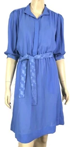 Vintage 70s Townhouse Petite Periwinkle Sheer Chiffon Belted Secretary Dress S/M - Picture 1 of 7