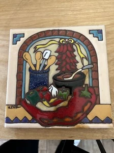 Remache de azulejos "Chiles" rojo de 6", Arizona 1999, pintado a mano, cocina mexicana rústica - Imagen 1 de 3