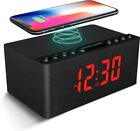 ANJANK Wooden Digital Alarm Clock FM Radio,Fast Wireless Charger for iPhone 89