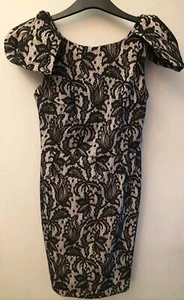 Lovely Topshop SZ 8 Lace Dress Nude Effect Gaga Sleeves Black Party Formal - Picture 1 of 6