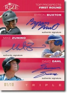 2012 Byron Buxton * Mike Zunino * David Dahl * Rize RED Auto #/10 - Picture 1 of 2