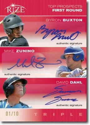 Byron Buxton 2012 * Mike Zunino * David Dahl * Rize Red automático #/10 Foto 1 de 2