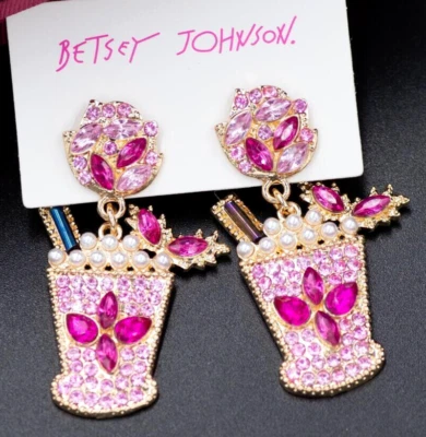 Happy Hour COCKTAIL Night Club Lilly PINK Cosmo K Derby Betsey Johnson Earrings - Image 1 of 4