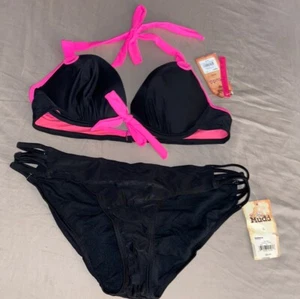 Mudd Swim 2 Piece Swimsuit Underwire Push Up Bikini Top & Strappy Bottom L (B7) - Picture 1 of 4
