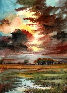 Cloudy Sunset Over Marshes, Sunset Art Print, Marshland Art Print, Landscape Art - Picture 1 of 1
