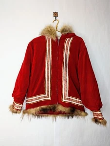 Vintage Sportscaster Women's Red Velvet Fur Hooded Jacket Size Medium - Picture 1 of 10