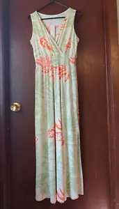 Gilli Sleeveless White Green Orange Tropical Print Side Slit S Maxi Sundress - Picture 1 of 8