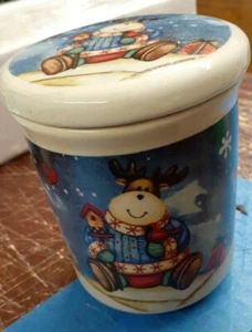Christmas  MOOSE. Pottery Jar Canister with lid 4.5"  - Picture 1 of 7