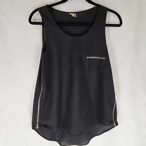 Camiseta sin mangas grúa de papel sin mangas con cremallera detalle de bolsillo negra talla S vanguardista elegante genial - Imagen 1 de 9
