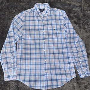 Vineyard Vines Slim Fit Shirt Men Small Blue Plaid Trucker Long Sleeve Button Up - Picture 1 of 9