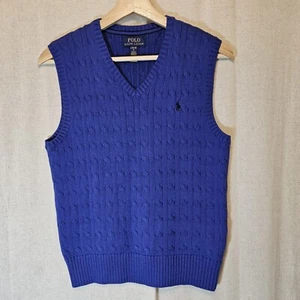 Polo Ralph Lauren Boys Royal Blue Sweater Vest Combed Cotton Cable Knit Large - Picture 1 of 10