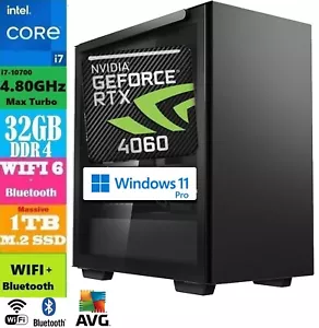 Intel Core i7 @ 4.80GHz Gaming PC RTX 4060 1TB NVMe 32GB RAM WIFI +BT Window 11 - Picture 1 of 5