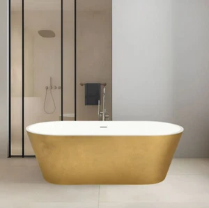 Gold Zaraza Double Ended Freestanding Bath 1600mm with Waste - Picture 1 of 4