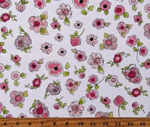 Cotton Pink Flowers Floral Nature Parlor Posies Fabric Print by the Yard D413.34 - Picture 1 of 1