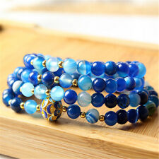 6mm Blue Onyx Bracelet Chakas natural Meditation chain Lucky Wrist MONK Healing