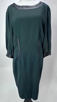 ⭐️ Vestido de cóctel Emmanuel Ungaro Paris verde con cuero negro talla 48 vintage Foto 1 de 4