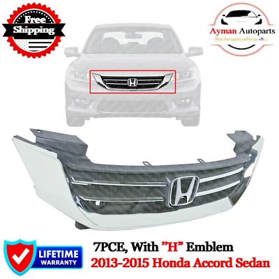7PCE For 2013-2015 Honda Accord Sedan Front Upper Grille Set With New 'H' Emblem Foto 1 de 4