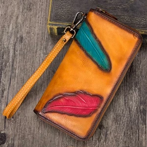 Genuine Leather Wallet Women Zip Wristlet Wallet Purse Money Clip Card Holder - Picture 1 of 13