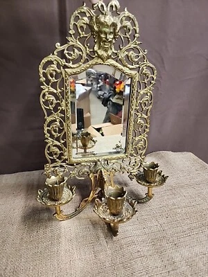 Bradley & Hubbard Cast Iron Figural Bacchus Wine Small Wall Mirror Sconce - Image 1 of 4