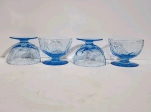 Vtg Morgantown Seneca Driftwood Crinkle Set of 4 Blue Dessert Sherbet Dishes *d1 - Picture 1 of 11