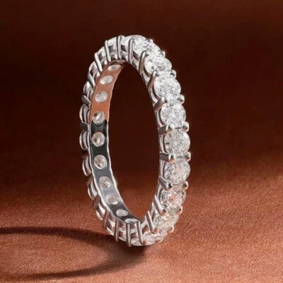 D VVS1 Moissanite Full Eternity Band Women's Wedding Ring 14K White Gold Plated - Image 1 of 4