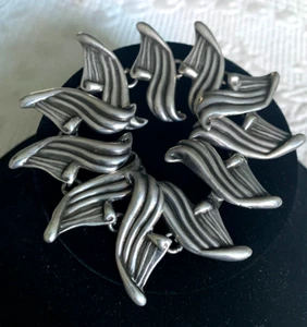VINTAGE STERLING MEXICAN HANDMADE WAVY BRACELET - Picture 1 of 12