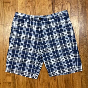 Banana Republic Aiden Chino kurz Herren 30 vorne flach Stretch adrett blau kariert - Bild 1 von 10