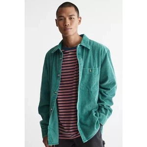 Urban Outfitters Men Turquoise Blue Big Corduroy Button Work Shirt Shacket LRG - Picture 1 of 11