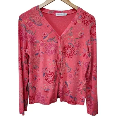 Fresh Produce Floral Button Down Cardigan Top Womens Medium Pink Blue Long Slv - Image 1 of 4
